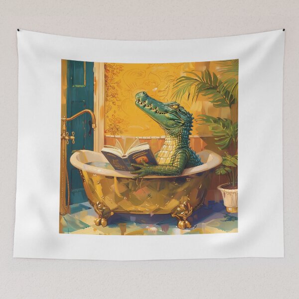 Item preview, Relaxing Crocodile in Gold Bathtub designed and sold by NatureStyle555.