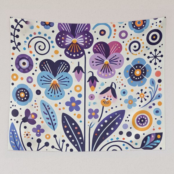 Item preview, Scandinavian Folk Art - Vibrant Viola flowers by heidiannemorris designed and sold by FOLK ART FUSION by heidiannemorris.