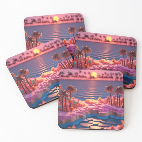 Item preview, Sunset in a block world on the beach in paradise designed and sold by ThatGuyFromATX.
