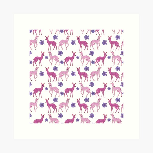 Pink Deer Pattern Art Print