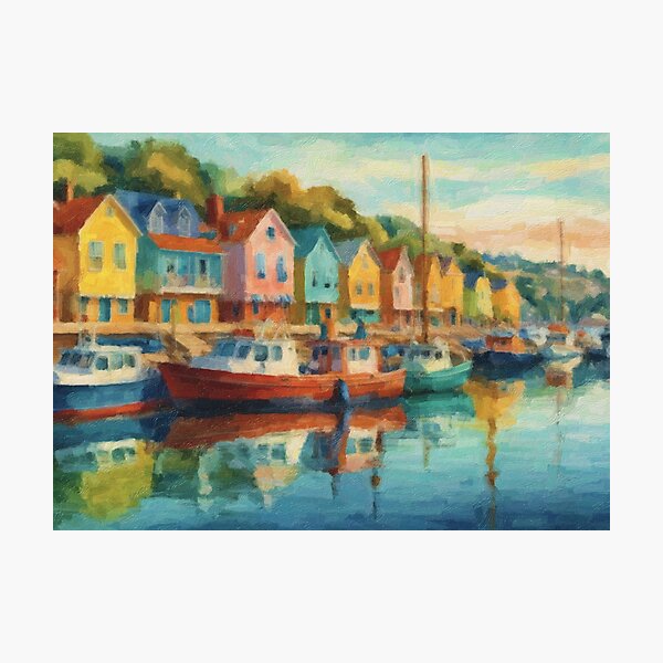 Item preview, Waterfront town scene in impressionist style designed and sold by Drawings Project.