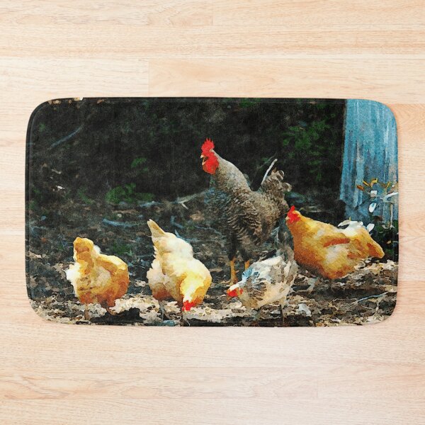 Item preview, Watercolor illustration of chickens and rooster in a natural setting designed and sold by GestaltImagery.