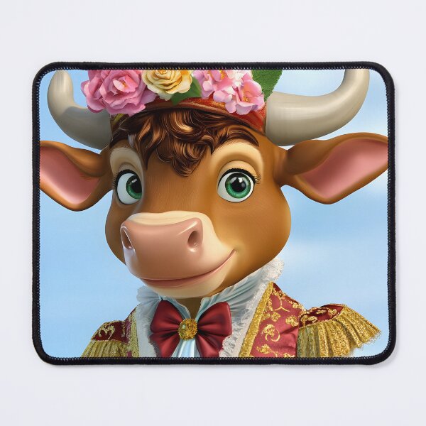 Item preview, Cartoon bull dressed in elegant attire with flowers designed and sold by Artessie.