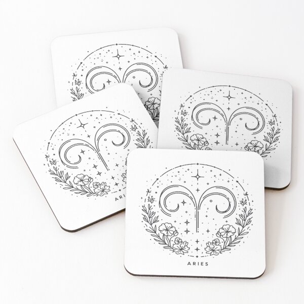 Item preview, Aries Zodiac Sign Line Art with Floral Accents designed and sold by The Whimisical Bear.