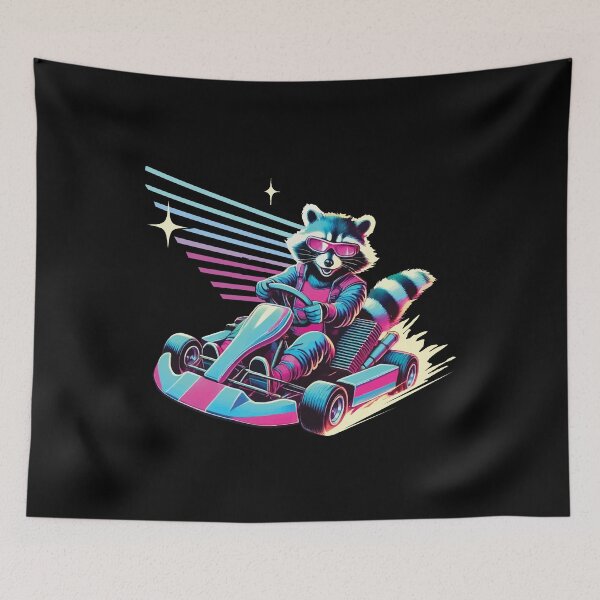 Item preview, Raccoon In Retro Go-kart Style designed and sold by LuminOrb.