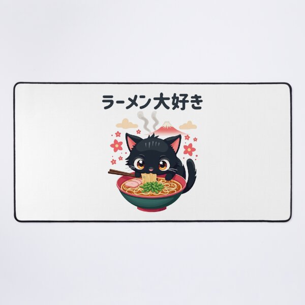Item preview, Cute Japanese Cat Eating Ramen Noodle Dish designed and sold by HandicraftArt.