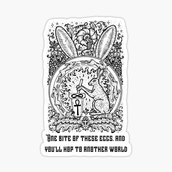 Item preview, Vintage Monochrome Easter Bunny cooking magical Eggs illustration designed and sold by BlackLuckyCat.