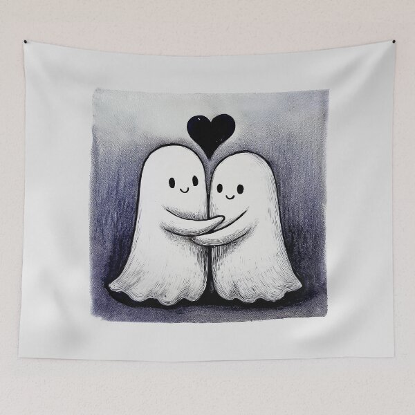 Item preview, Adorable Hugging Ghosts with Heart Cute Ghost Love designed and sold by PopCultureArtShop.