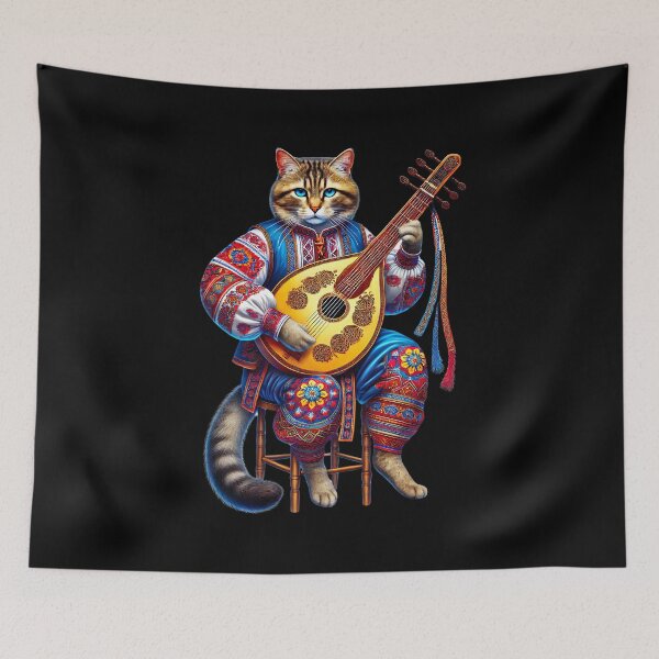 Item preview, Bandura Beat Brilliance, Ukrainian Cat Playing Bandura designed and sold by Tiszert.
