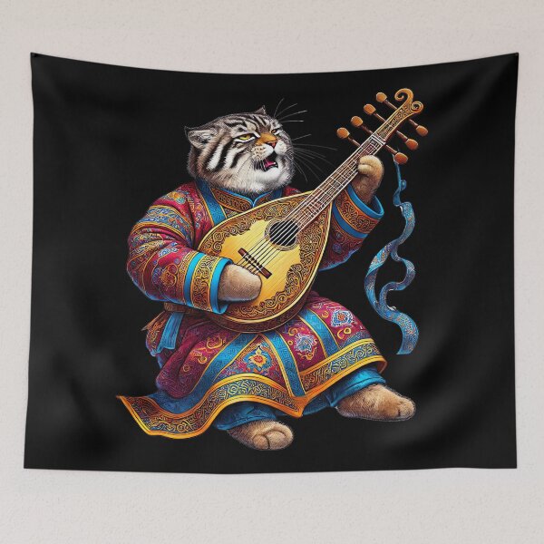 Item preview, Meow-gic of Mongolian Music, Manul Cat Playing Morin Khuur designed and sold by Tiszert.