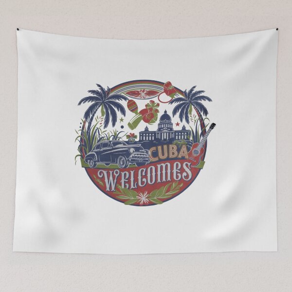 Item preview, Cuba Welcomes Flag Map Havana, cigars, rum designed and sold by AnimalsDH305.