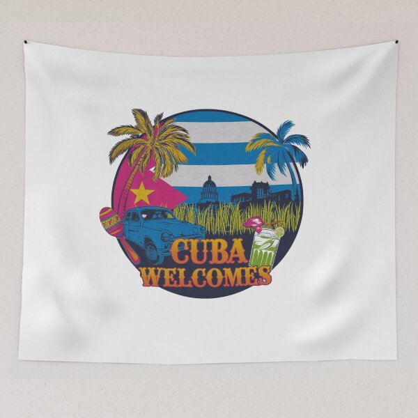 Item preview, Cuba Welcomes Flag Map Havana, cigars, rum designed and sold by AnimalsDH305.