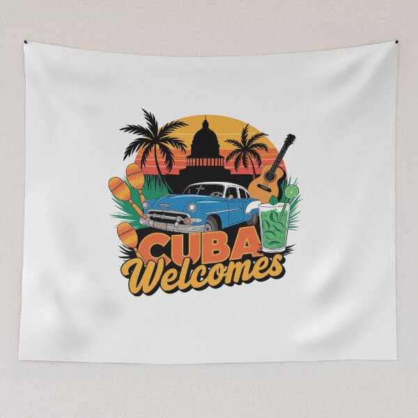 Item preview, Cuba Welcomes Flag Map Havana, cigars, rum designed and sold by AnimalsDH305.