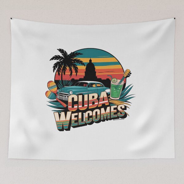 Item preview,  Cuba Welcomes Flag Map Havana, cigars, rum designed and sold by AnimalsDH305.