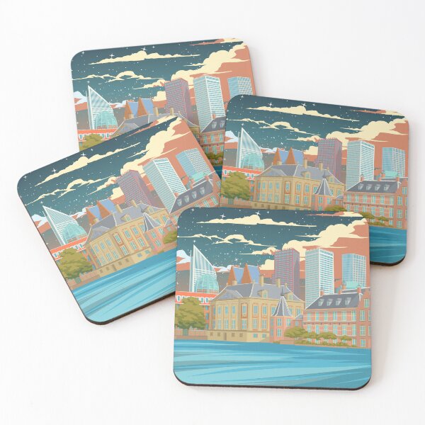 Item preview, The Hague Cityscape Art Print, Den Haag Ther Hague Skyline Poster Netherlands Travel Illustration Dutch Architecture designed and sold by Stadify.