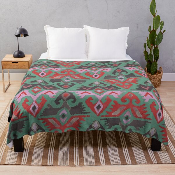 Artikelvorschau, Handbemaltes Design im Ikat-Stil, Grün, Rot, Rosa entworfen und verkauft von Alessandro Remo Mazzoni Remotextiles.