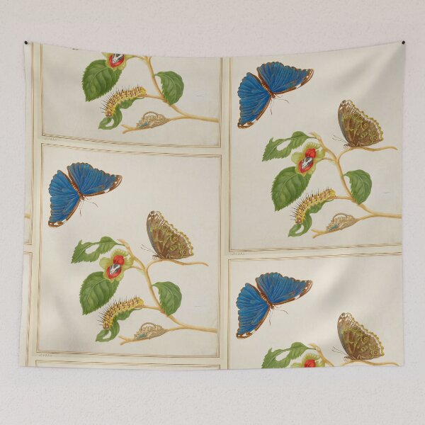 Item preview, Branch of an unidentified tree with Menelaus Blue Morpho Butterfly Maria Sibylla Merian  designed and sold by TeeARTHY.