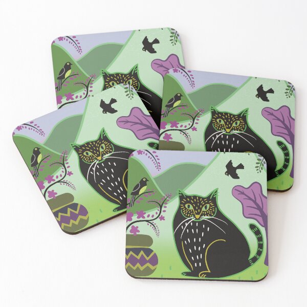 Item preview, Black cat with green mountains designed and sold by DCamille.