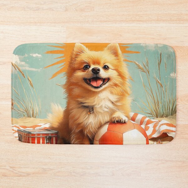 Item preview, "Happy Pomeranian on the Beach with Ball" designed and sold by Arthoughts.