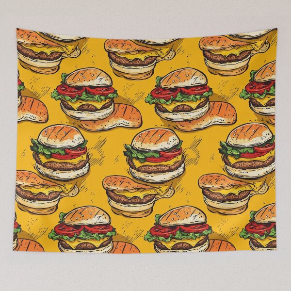 Item preview, Cartoon burgers with bold outlines and fries designed and sold by Piotrek0001.