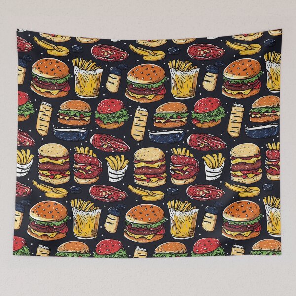 Item preview, Fun cartoon pattern of burgers and fries designed and sold by Piotrek0001.