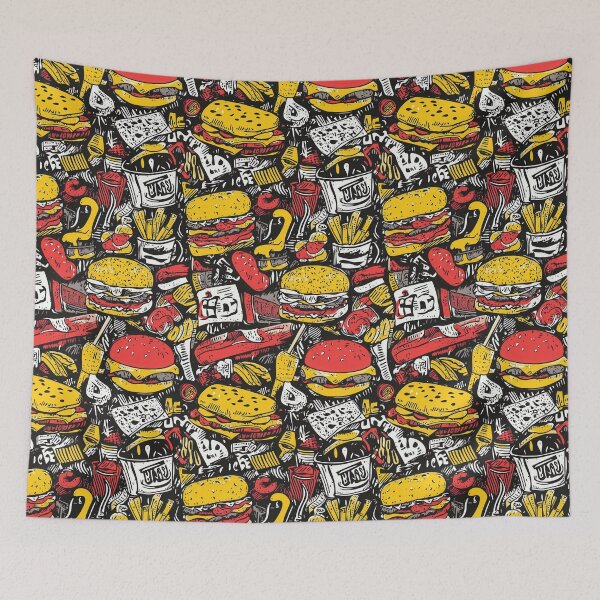 Item preview, Vintage inspired burger and fry repeating artwork designed and sold by Piotrek0001.