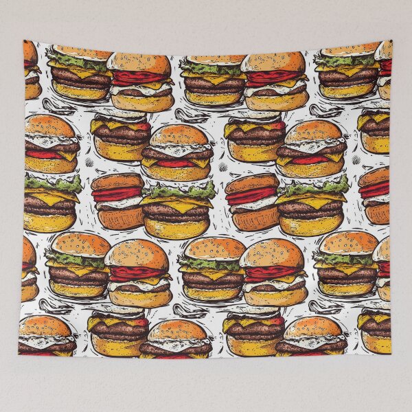 Item preview, Playful retro food illustration with burgers designed and sold by Piotrek0001.