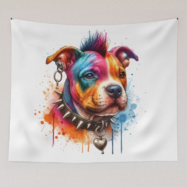 Item preview, Colorful Punk Rocker Cute Staffy Puppy Watercolor designed and sold by MaedK.