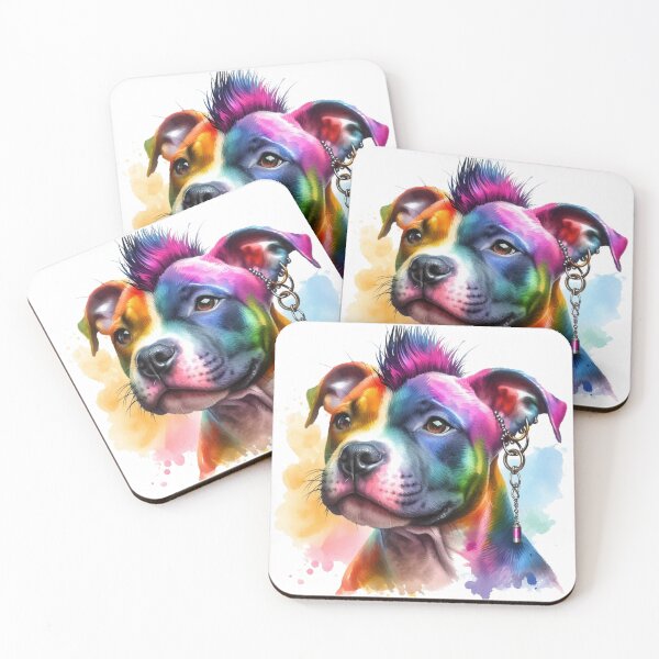 Item preview, Colorful Punk Rocker Cute Staffy Puppy Watercolor designed and sold by MaedK.