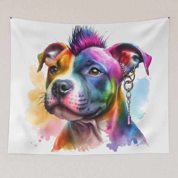 Item preview, Colorful Punk Rocker Cute Staffy Puppy Watercolor designed and sold by MaedK.
