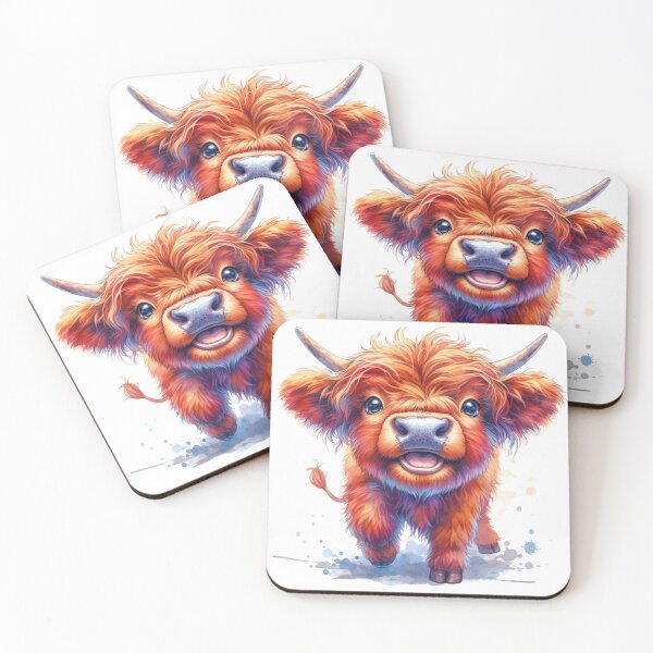 Item preview, Cute Scottish Baby Highland Cow Calf Colorful Watercolor designed and sold by MaedK.