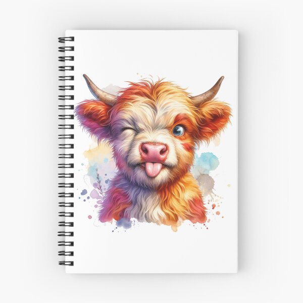 Aperçu de l'œuvre Veau De Vache Highland Bébé Écossais Mignon Tirant Des Grimaces Aquarelle Colorée créée et vendue par MaedK.