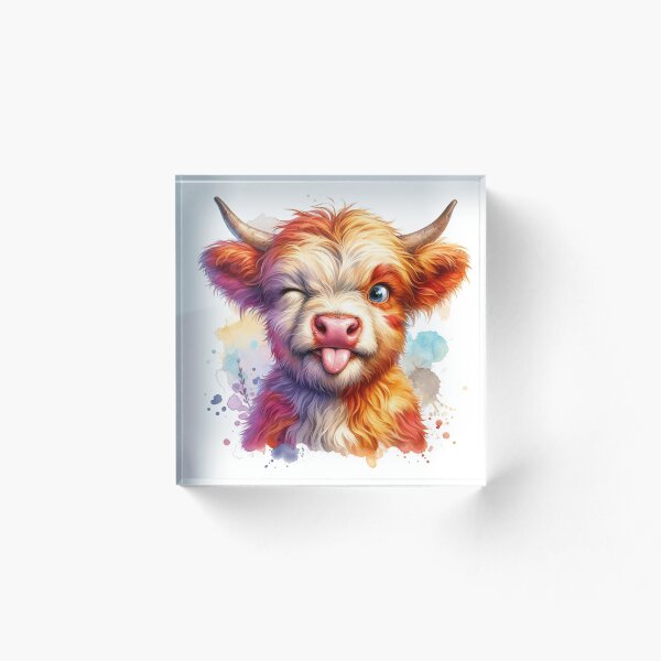 Artikelvorschau, Niedliche Schottische Baby Highland Kuh Kalb Ziehen Lustige Gesichter Bunte Aquarell entworfen und verkauft von MaedK.