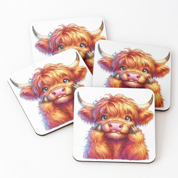 Item preview, Cute Scottish Baby Highland Cow Calf Pulling Funny Faces Colorful Watercolor designed and sold by MaedK.