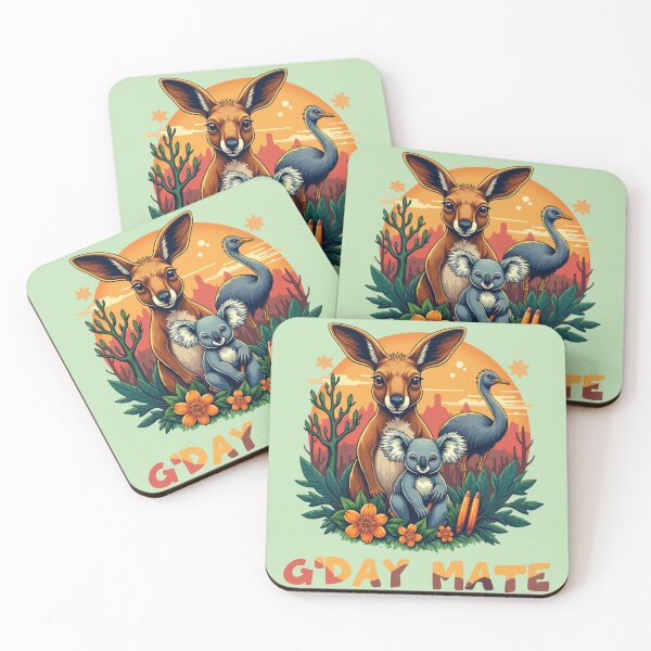 Item preview, G'Day Mate - Aussie Wildlife Illustration - kangaroo, koala, emu designed and sold by MALIKABO.