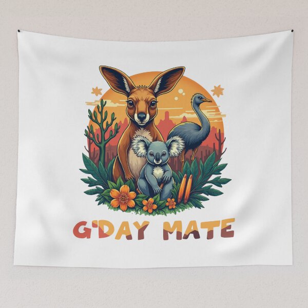 Item preview, G'Day Mate - Aussie Wildlife Illustration - kangaroo, koala, emu designed and sold by MALIKABO.