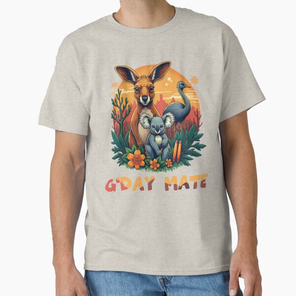 Vista previa del artículo con la obra «Buen día, colega. Ilustración de la vida salvaje australiana: canguro, koala y emú.», diseñado y vendido por MALIKABO.
