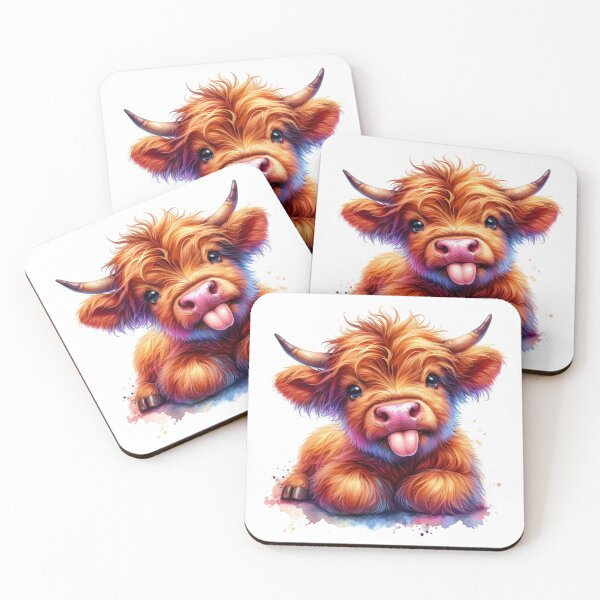 Item preview, Cute Scottish Baby Highland Cow Calf Sticking Out Tongue Colorful Watercolor designed and sold by MaedK.