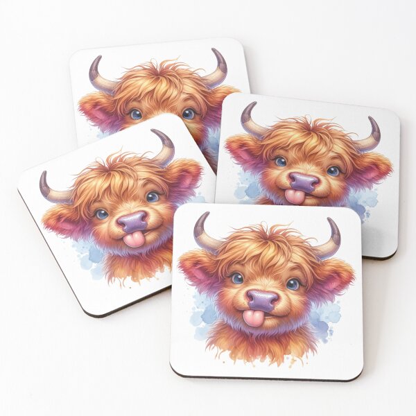 Item preview, Cute Scottish Baby Highland Cow Calf Sticking Out Tongue Colorful Watercolor designed and sold by MaedK.