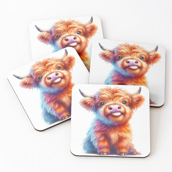 Item preview, Cute Scottish Baby Highland Cow Calf Sticking Out Tongue Colorful Watercolor designed and sold by MaedK.