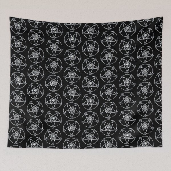 Item preview, Skull and Crossbones Inverted Pentacle Symbol Halloween Skull Design (Skull Jewelry Metal Silver Chrome Skulls Sedlec Ossuary) designed and sold by Mechanical Whispers.