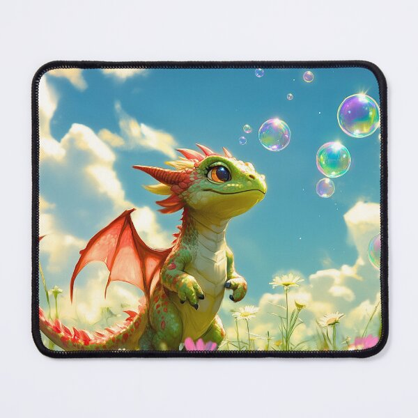 Item preview, Cute Green and Red Dragon Chasing Bubbles designed and sold by ACastilloArt.