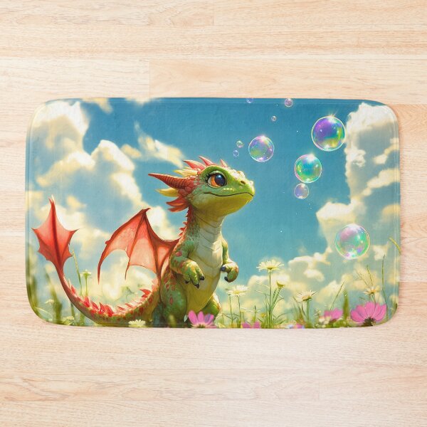 Item preview, Cute Green and Red Dragon Chasing Bubbles designed and sold by ACastilloArt.