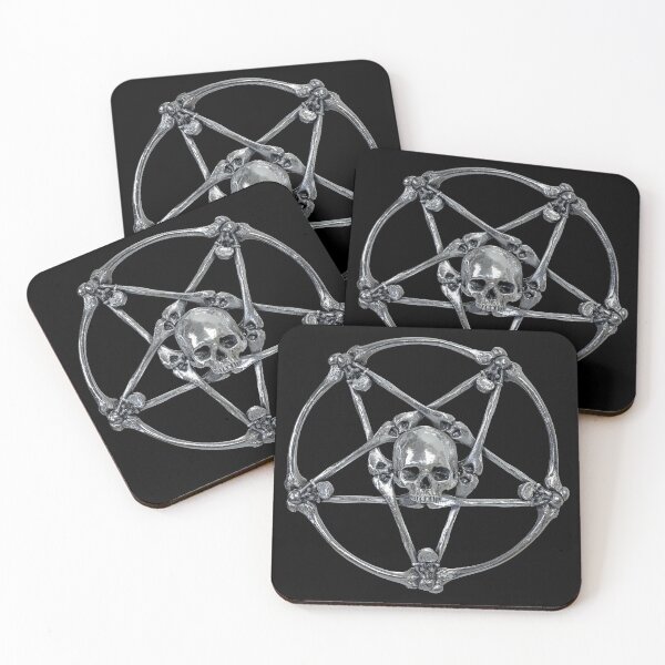Item preview, Skull and Crossbones Inverted Pentacle Symbol Halloween Skull Design (Skull Jewelry Metal Silver Chrome Skulls Sedlec Ossuary) designed and sold by Mechanical Whispers.