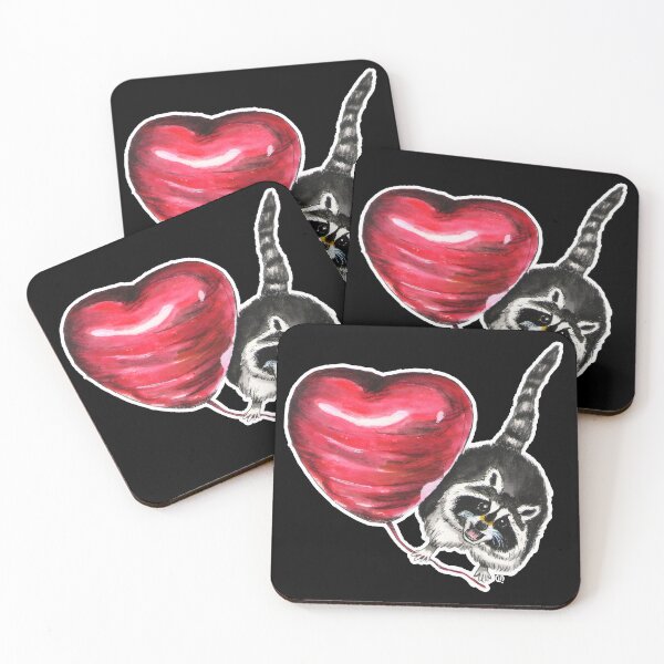 Item preview, Lovely Racoon with a heart shaped red ballon in watercolor designed and sold by Rafa-MB.