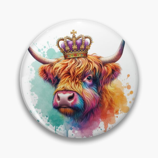 Item preview, Scottish Highland Cow Wearing a Royal Crown Colorful Watercolor designed and sold by MaedK.