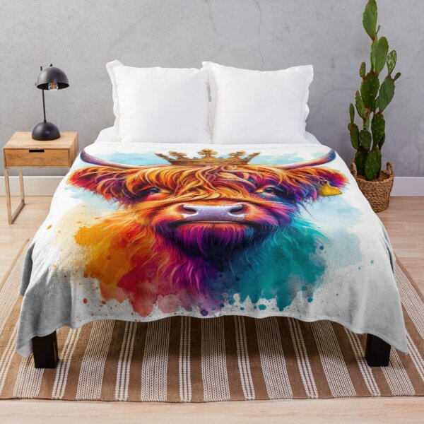 Item preview, Scottish Highland Cow Wearing a Royal Crown Colorful Watercolor designed and sold by MaedK.