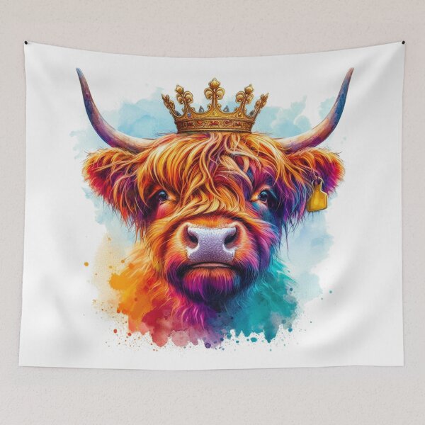 Item preview, Scottish Highland Cow Wearing a Royal Crown Colorful Watercolor designed and sold by MaedK.