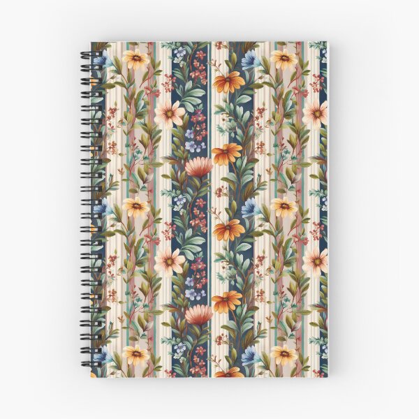 Item preview, Seamless Pattern with Continuous Floral and Blue Stripes on Beige Background and Black Bands designed and sold by Clara Fruggeri.