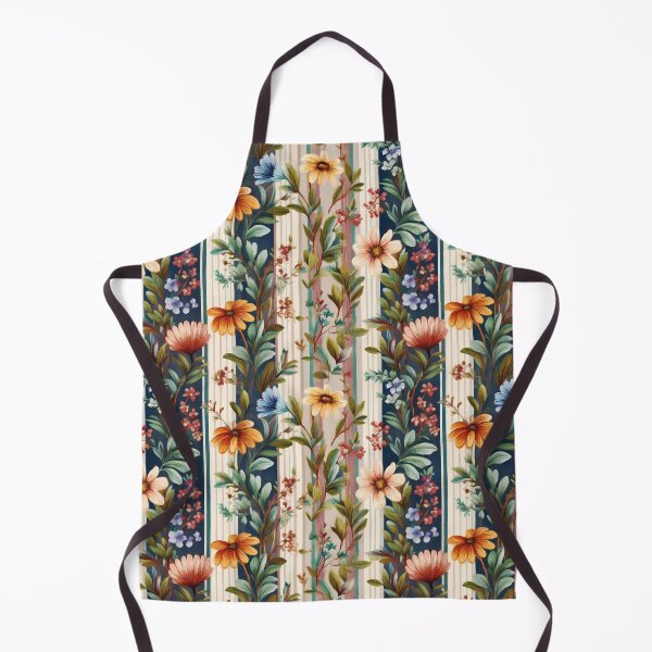 Item preview, Seamless Pattern with Continuous Floral and Blue Stripes on Beige Background and Black Bands designed and sold by Clara Fruggeri.